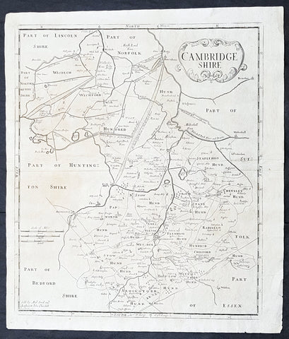 1722 Robert Morden Antique Map of Huntington in County of Cambridgeshire England
