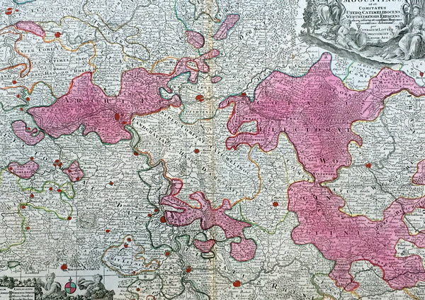 1756 Lotter Large Antique Map of Rhine Koblenz, Germany