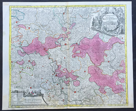 1756 Lotter Large Antique Map of Rhine Koblenz, Germany