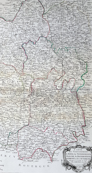 1777 Santini Antique Map French Provinces, Bourges Nevers Guéret Moulins Limoges