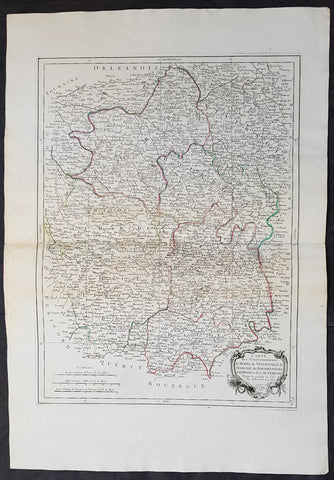 1777 Santini Antique Map French Provinces, Bourges Nevers Guéret Moulins Limoges