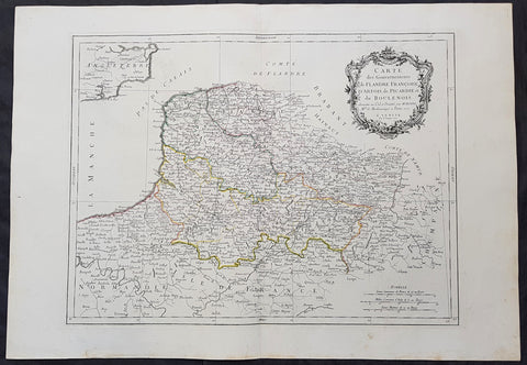 1777 F. Santini Antique Map Flanders Artois Hainaut Picardy Regions of Belgium