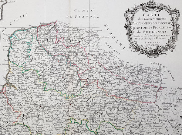 1777 F. Santini Antique Map Flanders Artois Hainaut Picardy Regions of Belgium