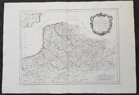 1777 F. Santini Antique Map Flanders Artois Hainaut Picardy Regions of Belgium