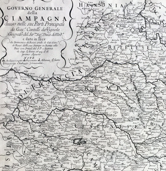 1695 De Rossi Large Old, Antique Map of The Champagne Region of France
