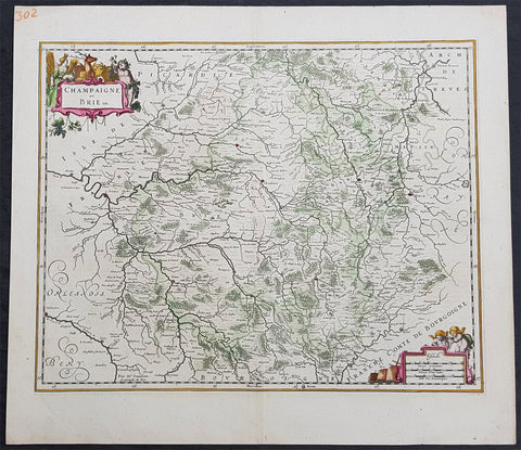 1646 Jan Jansson Antique Map Historic regions Champagne & Brie Northern France