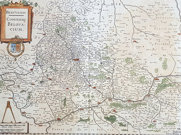 1628 Henricus Hondius Antique Map Beauvais Region of Northern France, Oise River
