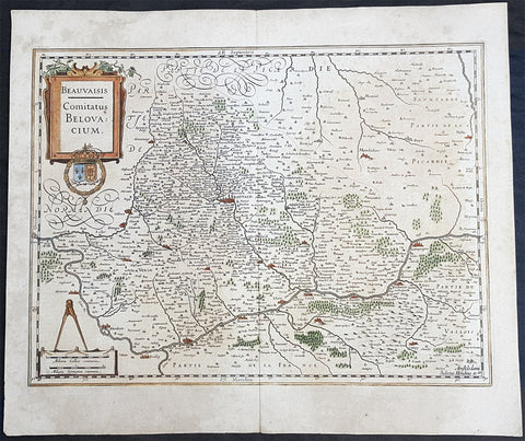 1628 Henricus Hondius Antique Map Beauvais Region of Northern France, Oise River