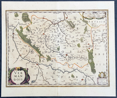 1646 Jan Jansson Antique Map the County of Vermandois, Picardy, Northern France