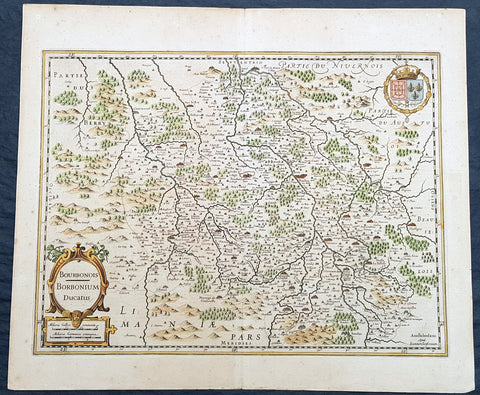 1629 Jan Jansson Antique Map of The Bourbon or Bourbonnais Region Central France