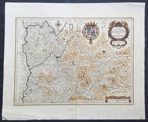 1638 Jansson Old, Antique Map of the Dauphine Region of France, Grenoble