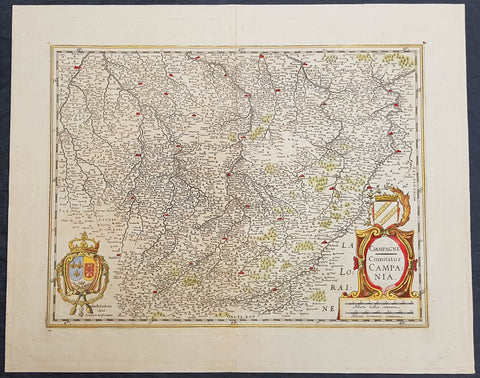 1619 Jansson Large Old, Antique Map of the Champagne Region of France