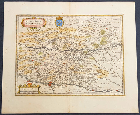 1619 Jan Jansson Antique Map Loire & Rhone Rivers, Auvergne-Rhône-Alpes, France