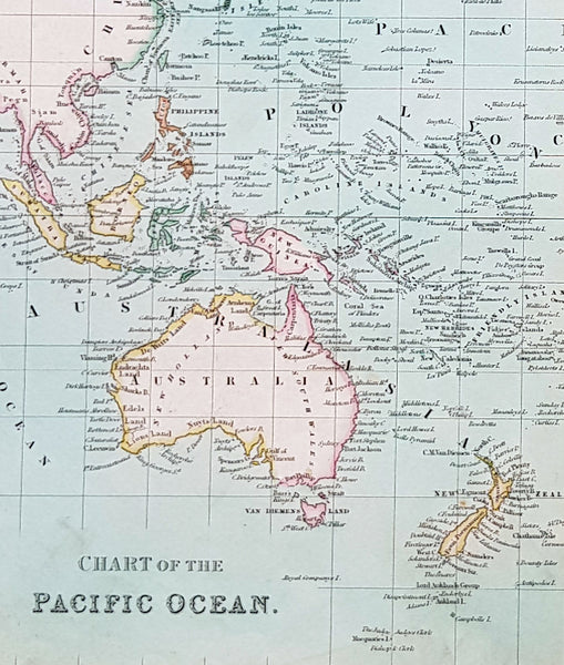 1834 Henry Teesdale Antique Map The Pacific, Australia, New Zealand, Nth America