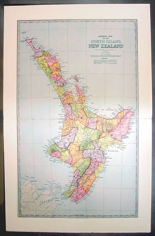 1888 Pic Atlas Large Antique Map of the North Island of New Zealand