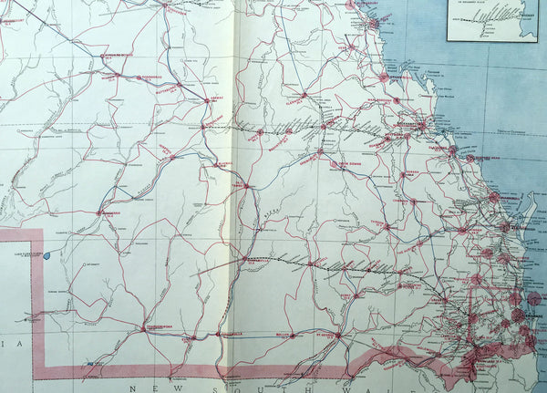 1888 Picturesque Atlas of Australia Large Antique Railway Map of Queensland
