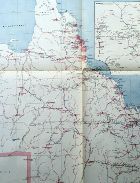 1888 Picturesque Atlas of Australia Large Antique Railway Map of Queensland