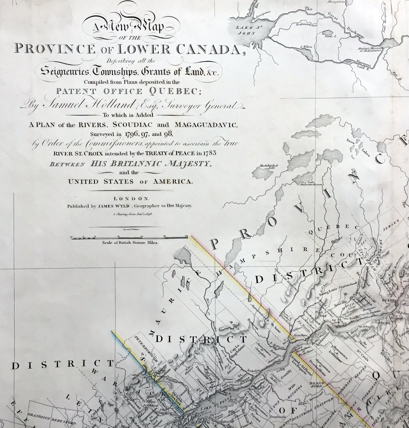 1839 James Wyld Large Antique Map Provinces of Lower Canada, St Lawren ...