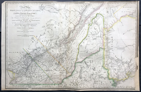 1839 James Wyld Large Antique Map Provinces of Lower Canada, St Lawrence River