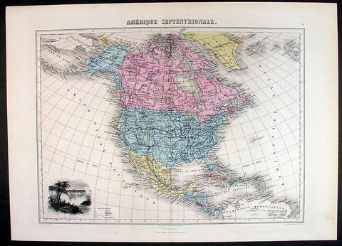 1861 Migeon Large Antique Map of North America, inset of Niagara Falls