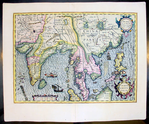 1609 Henricus Hondius Antique Map of India, China & SE Asia