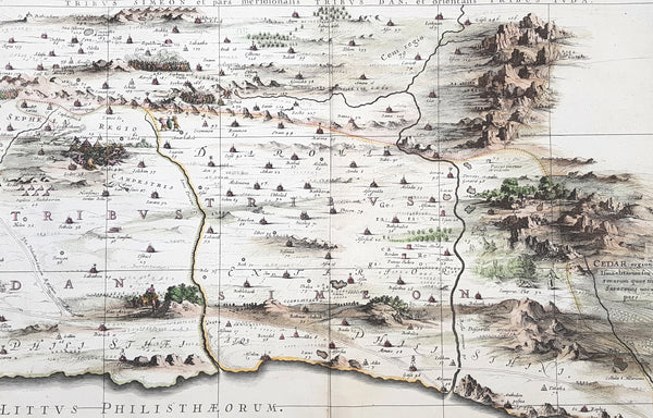 1662 Hornius & Jansson Antique Holy Land Map of the Tribes of Simeon, Dan & Juda