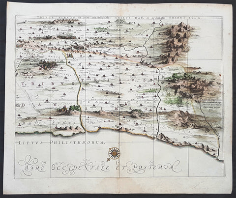 1662 Hornius & Jansson Antique Holy Land Map of the Tribes of Simeon, Dan & Juda