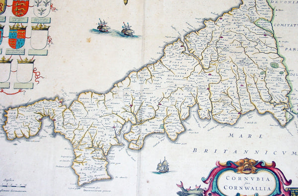 1637 Joan Blaeu Antique Map The English County of Cornwall