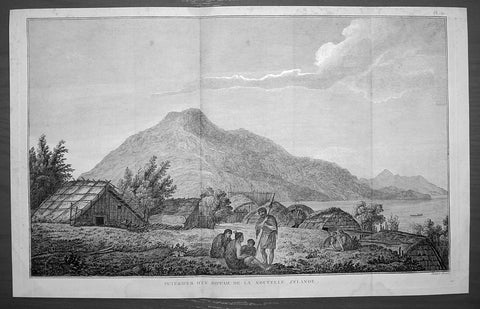 1785 Cook Antique Print of a Marae on Motuara Is. Queen Charlotte Sound, New Zealand 1777