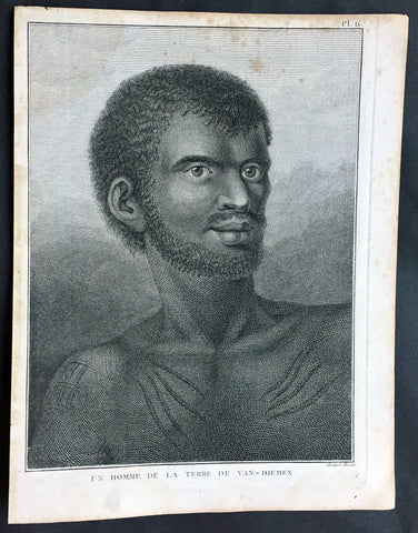 1785 Capt. Cook Antique Print Aboriginal Man of Bruny Island, Tasmania in 1777