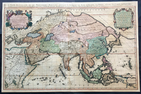 1692 Jaillot Very Large Antique Map of Asia China, SE Asia, Middle East, Russia