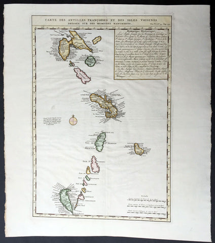 1719 Chatelain Large Antique Map of Caribbean Antilles Guadeloupe to Grenada