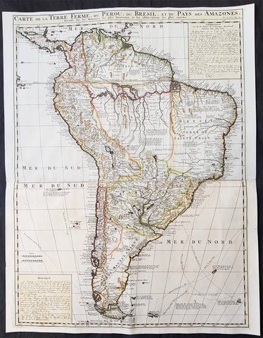 1719 Henri Chatelain Large Original Antique Map of South America