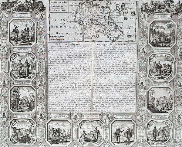 1719 Henri Chatelain Antique Map & Views of The African Island of Madagascar