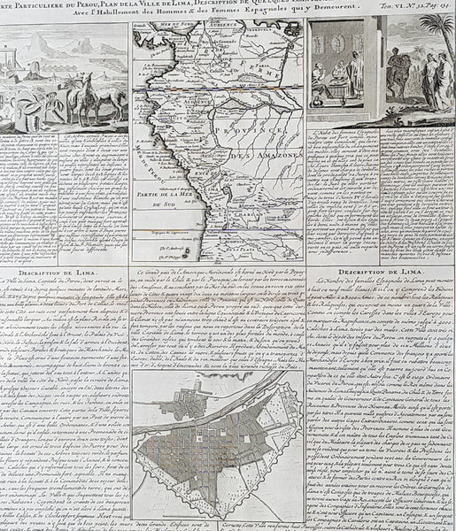 1719 Chatelain Antique Map, Views & Plans of Peru & Lima South America