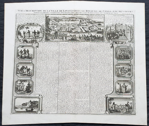 1719 Chatelain Large Antique Print Views of Loango & Mbanza Loango, Congo Africa