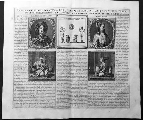 1719 Chatelain Large Antique Print The Costumes of Jews & Arabs in Cairo, Egypt