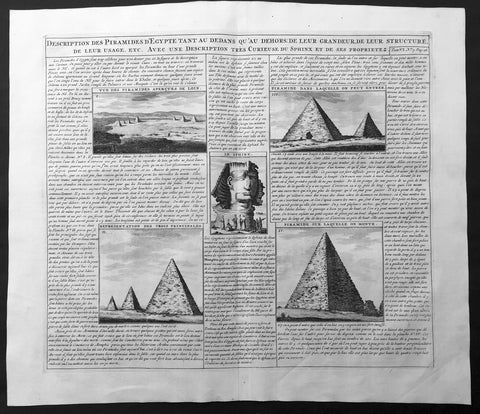 1719 Chatelain Large Antique Print of The Pyramids and Sphinx of Egypt