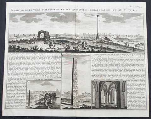 1719 Abraham Chatelain Large Antique Map Panoramic View of Alexandria, Egypt