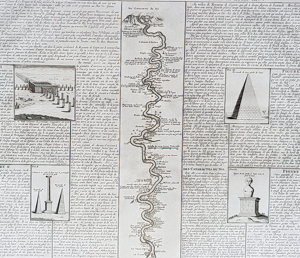 1719 Chatelain Large Antique Print of Egypt Pyramids, & Source of the Nile River