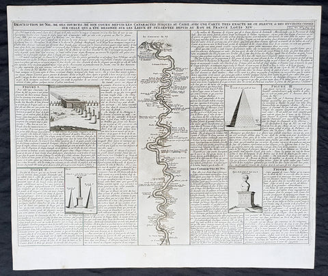 1719 Chatelain Large Antique Print of Egypt Pyramids, & Source of the Nile River