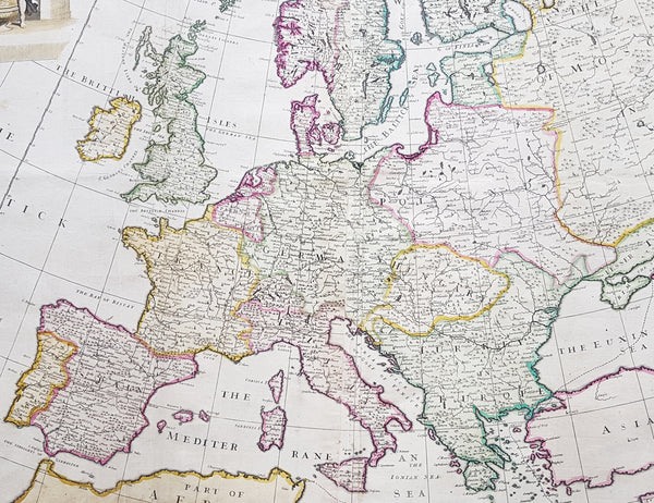 1712 John Senex Large Antique Map of Europe - Iceland, Poland, Russia, Italy