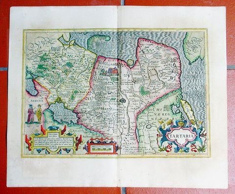 1609 Mercator Hondius Antique Map of Siberia, China, Central Asia, North America