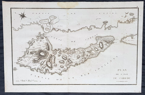 1802 J B Lechevalier & Pierre Tardieu Large Antique Map of Corfu, Greece