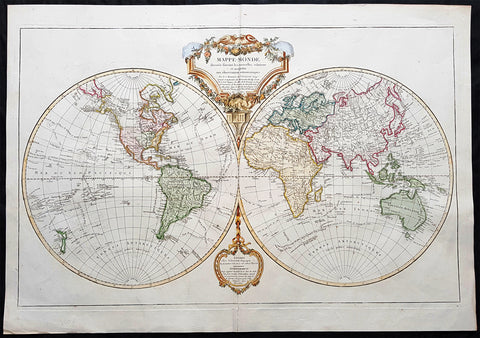 1812 Robert De Vaugondy Large Antique Twin Hempishere World Map - New Holland