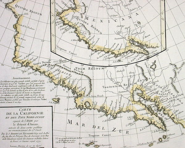 1772 De Vaugondy Visscher Large Antique Map of California & SW America