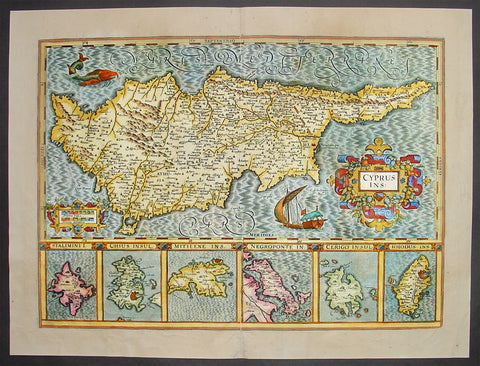 1638 Antique Map of Cyprus and 6 Greek Islands By Mercator-Hondius