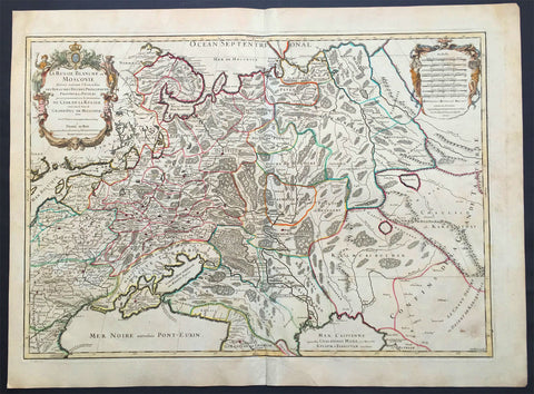 1717 Jaillot, Sanson Large Old, Antique Map of Russia, Siberia, Baltic, Crimea