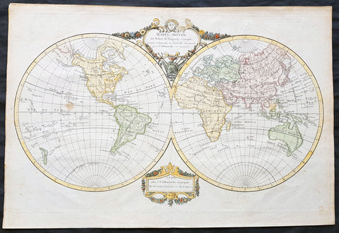 1799 Robert De Vaugondy & Charles Delamarche Antique Twin Hemiphere World Map