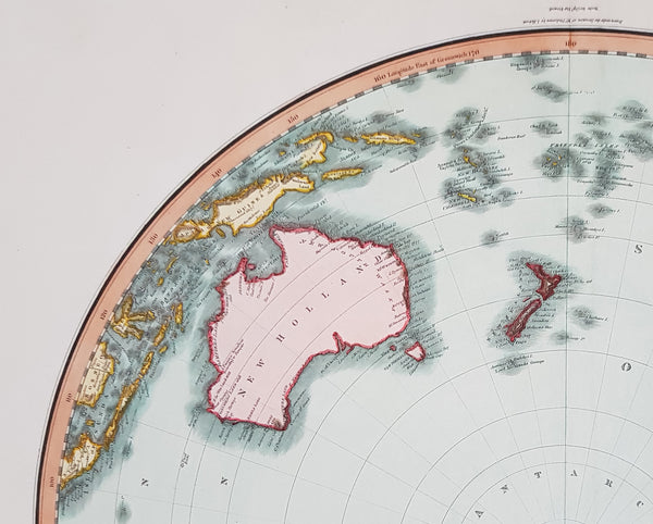 1812 Pinkerton Large Antique Stereographic Projection Map of Southern Hemisphere